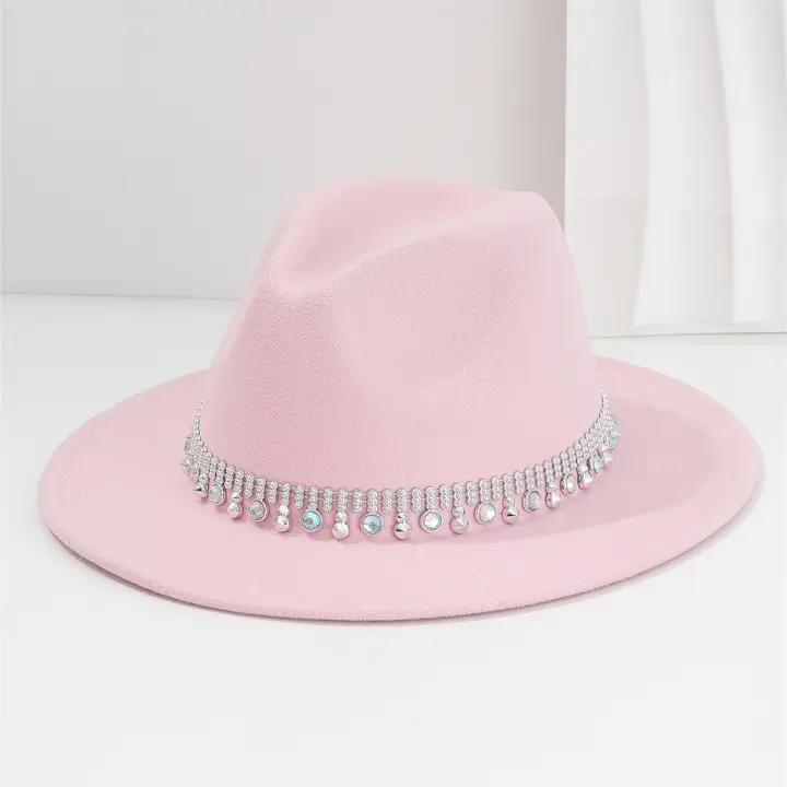 Sombrero De Vaquero Occidental Para Mujeres Con Borde Plano Y Lazo De Plata Brillante Con Cristales De Rhinestone Sombrero Fedora Ligero De Jazz - 1