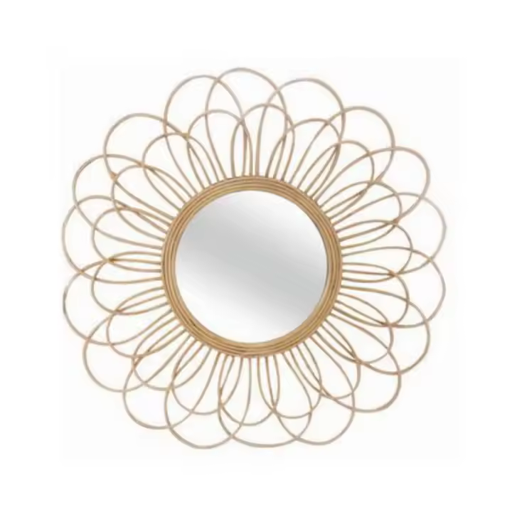 ARISE SHOP-Espejo de pared decorativo redondo, para pasillo baño o entrada, ratán, color natural,Diam 56 cm - 1