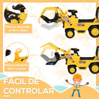 HOMCOM Tractor sin Pedales para Niños de +3 Años Excavadora Correpasillos con Pala Móvil Asiento de Almacenamiento Oculto y Bocina Carga 30 kg 83x27x39 cm Amarillo - details 3