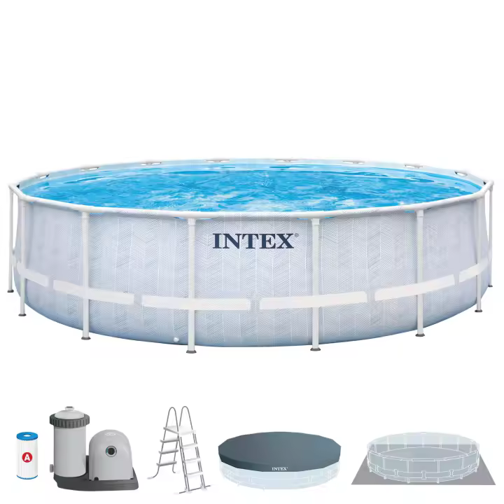 Piscina desmontable Chevron Prism Premium INTEX Redonda, Medidas 488x122cm, incluye parche de reparación, depuradora de cartucho, tapiz, cobertor y escalera de seguridad. Capacidad de 19.156L - 1