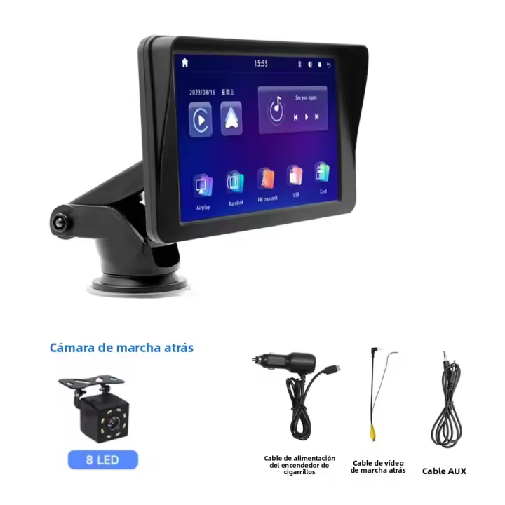 Monitor De Tablero Inalámbrico 7' Con CarPlay Y Android Auto MP5 Multimedia Automotriz WiFi FM Radio Portátil Para Todas Las Marcas De Coches - 1