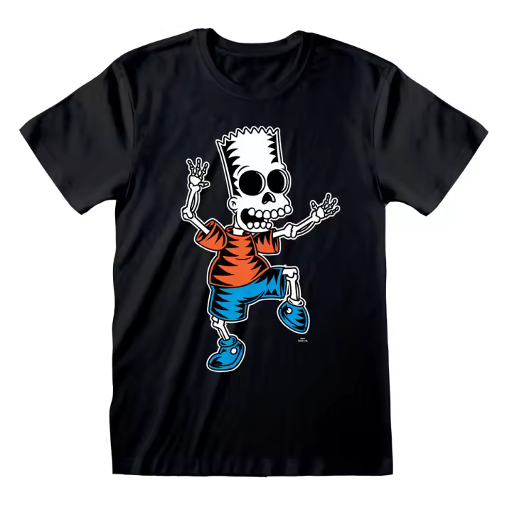 Camiseta de Manga Corta The Simpsons Skeleton Bart Negro Unisex - 1