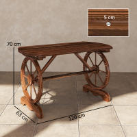 Outsunny Mesa de Jardín de Madera Mesa de Terraza Exterior 120x63x70 cm con Patas en Forma de Rueda Orificio para Sombrilla y Diseño de Listones Carga 50 kg para Patio Madera Carbonizada - details 2