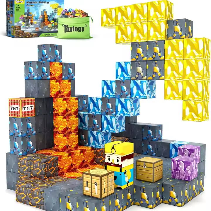 Juego De Bloques Magnéticos 72 Piezas Mundo De Los Minerales Torre De Cavernas Juguete Educativo Para Niños Edad 3+ Montessori - 1