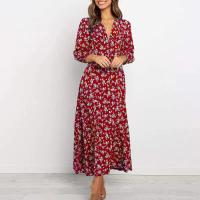 Vestido Bohemio De Florales Para Mujer Largo Manga Casi Hasta El Codo Estilo Casual Cintura Alta Impresión Vestido Maxi Para Playa - details 12