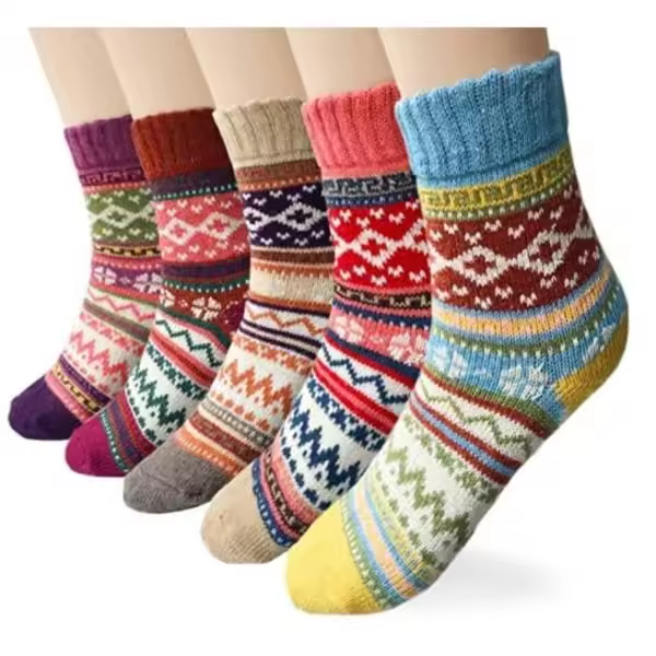 pairs of knitted socks in nice colors and patterns Wavy Multicolor L - 1