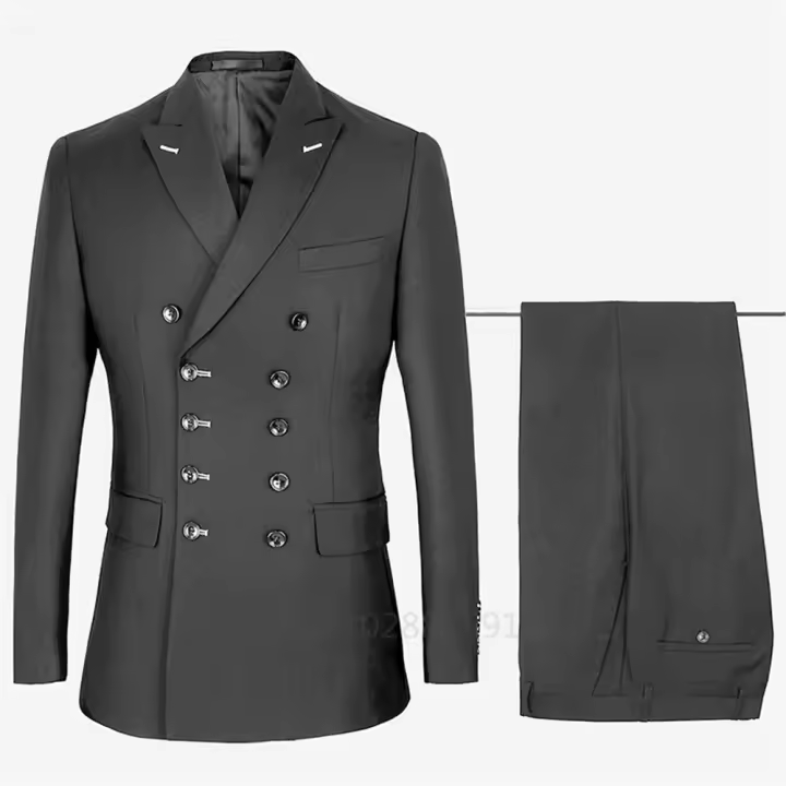 Traje De Boda Formal Para Hombre Doble Filo Moda Negocios Traje De Tuxedo Slim Fit Con Chaleco Y Pantalones Material COTTON Polyester Wool - 1