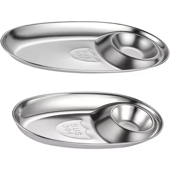 Platos de acero inoxidable 304 para aperitivos, platos de cena divididos de 2 tamaños: platos para acampar, bandejas para aperitivos, bandeja compacta para servir postres, fiestas familiares, restaurantes y cocinas, plato de cena metálico para barbacoa. - 1