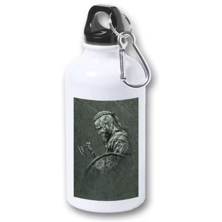 MERCHANDMANIA BIDON 400ML METALICO vikingo vikingos honor guerrero valhala hacha para viaje y deporte - 1