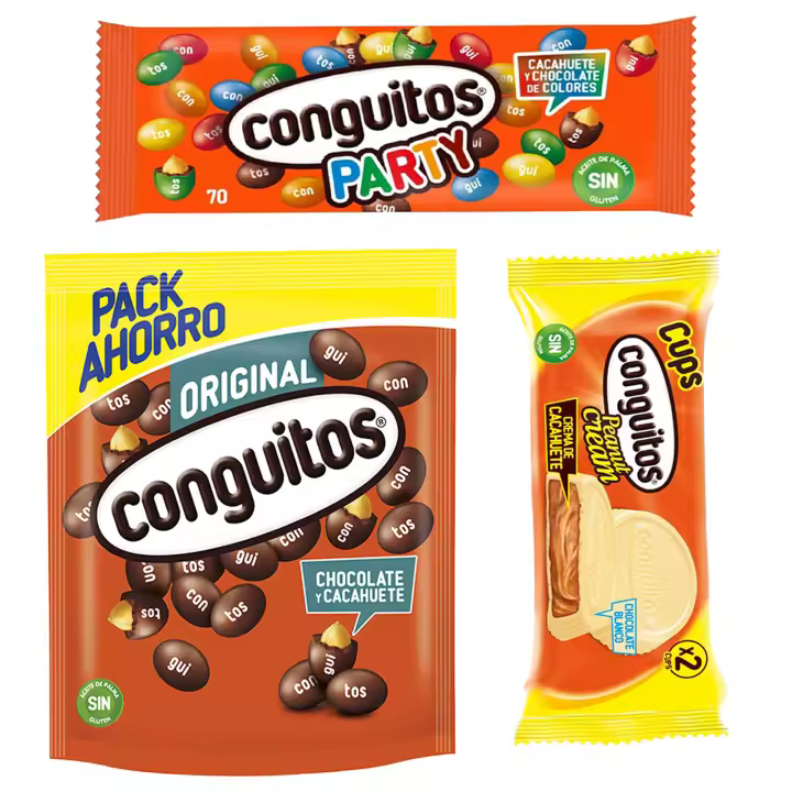 Pack Conguitos negro doypack 350g,party bolsa 70g,cups blanco 34g - 1