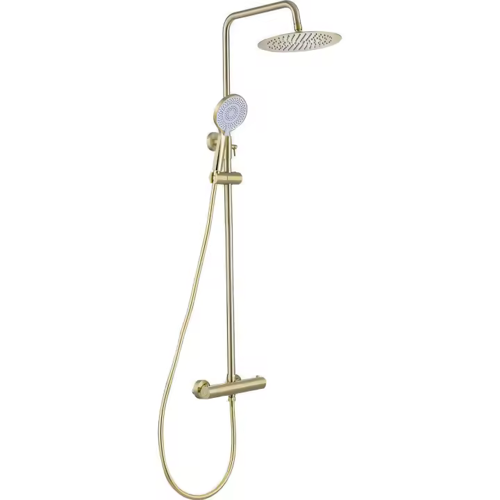 VALAZ Barra de ducha termostática redonda dorado cepillado Serie Ebro - 30cm - 1