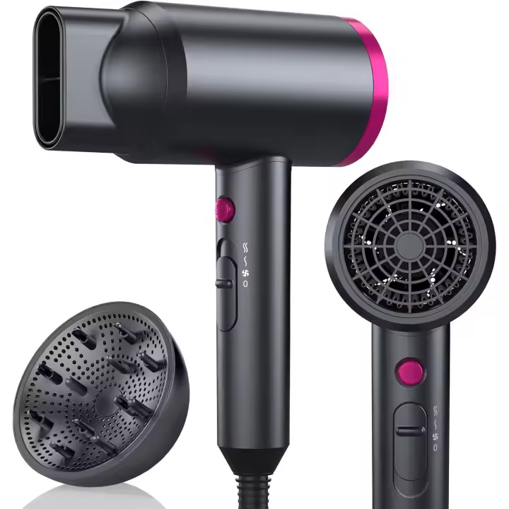 Secador de Pelo Iónico Profesional 1800W con Difusor y Boquilla, Secado Rápido de Alta Potencia, Control de Temperatura y Aire Frío, Secador para Mujeres y Hombres, Ideal para Hogar, Salón y Viajes - 1
