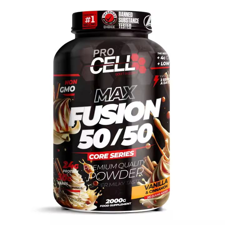 Proteina + Carbohidratos - Fusion Protein Core 50/50 2 Kg Procell Sport - Sabor Vainilla - Proteína Multifuente y Carbohidratos para Recuperación y Energía - 1
