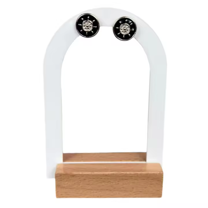 Everlyx - Pendientes Moneda Negra Timón - Antialérgico - 1