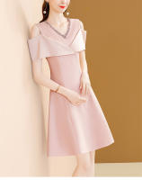 Vestido EVNISI De Verano Para Mujer Elegante Con Lazo Y Manga Mariposa Slim Para Oficina Vestido A-lineado De Color Rosa Dulce Con Cuello Redondo Y Cierre De Cremallera - details 1