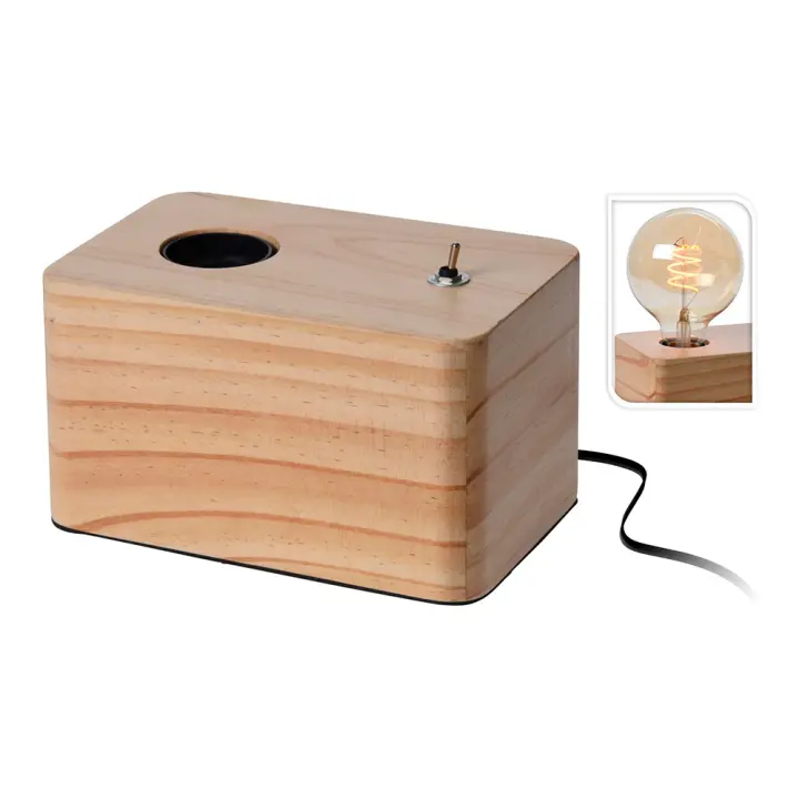 Lámpara Atmosphera de Base de Madera 20x8x9cm con Interruptor de Encendido y Apagado - 1