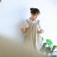 Delantal De Lino Transpirable Retro Para Mujer Para El Hogar Y El Trabajo Doméstico Estilo Japonés Anti Suciedad Para Cocina Café Salon De Uñas - details 7