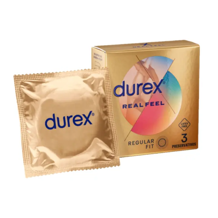 Preservativos Durex Real Feel Aptos Para Alérgicos Al Látex Fabricados En Poliuretano Con Anchura Nominal De 56 mm y Paredes De Grosor Elevado Extra Seguros Perfectos Para Sexo Anal Forma Anatómica Disponibles En Caja de 3 12 o 24 Unidades - 1