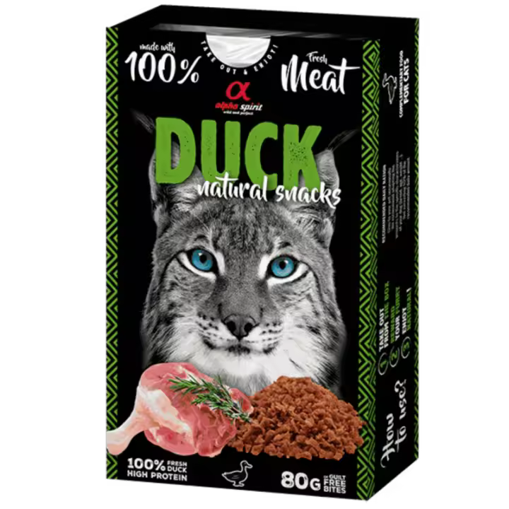 Alpha Spirit Snacks de Gato Natural sabor Pato – Pack 6x80 g | 100% Natural y Sin Cereales - 1