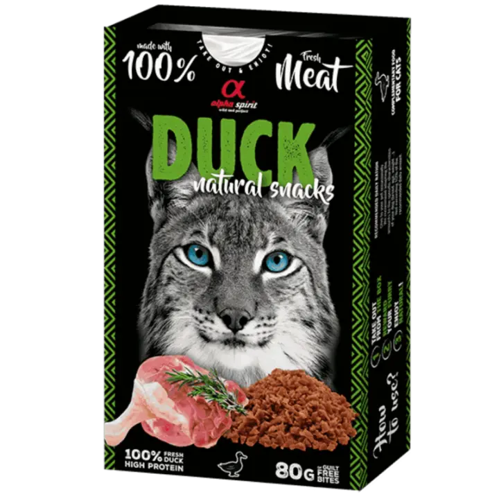 Alpha Spirit Snacks de Gato Natural sabor Pato – Pack 6x80 g | 100% Natural y Sin Cereales - 1