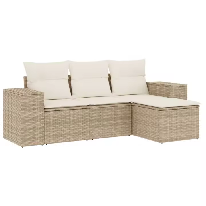 Juego de sofás Jardín con 4 pzas de algodón sintético beige - 1