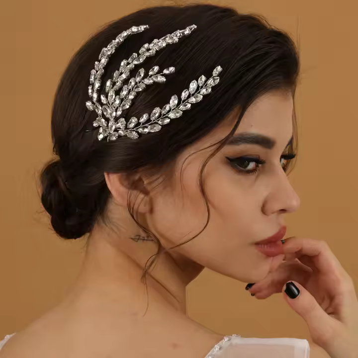 Accesorio Diario Para El Cabello De Mujer En Color Plata Con Hojas De Cristal Headpiece Para Boda Joyería De Cabeza - 1