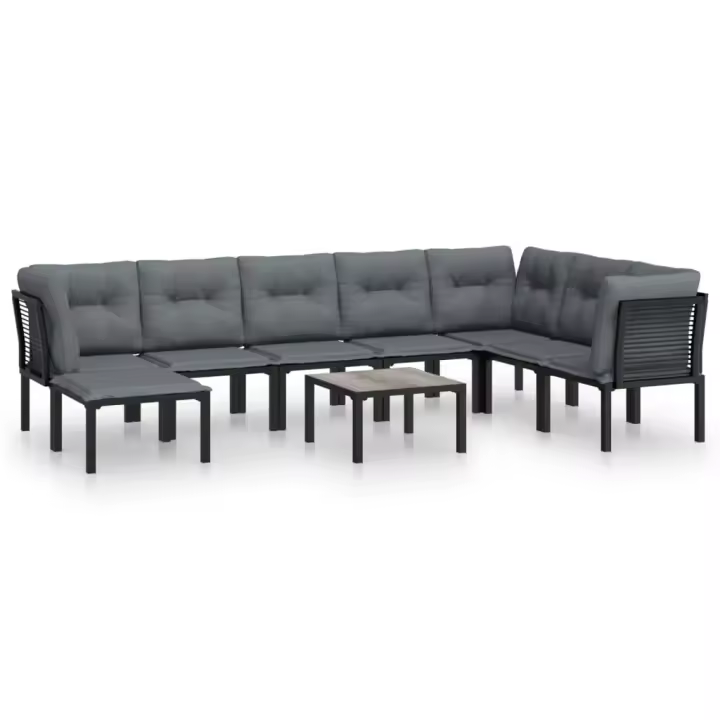 vidaXL Juego de muebles de jardín 9 pzas ratán sintético negro y gris - 1