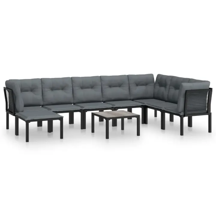 vidaXL Juego de muebles de jardín 9 pzas ratán sintético negro y gris - 1