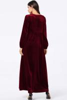 Vestido De Veludo Para Mujer Estilo Casual Largo Manga Campana Cuello Redondo Color Sólido Vestido Largo Con Corte Amplio - details 5