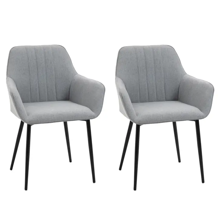 HOMCOM Juego de 2 sillas de comedor Sillas de comedor Silla tapizada con funda de lino transpirableSilla de salón Sillón Silla de cocina con respaldo Apoyabrazos Lino gris claro 59,5 x 56,5 x 81 cm - 1