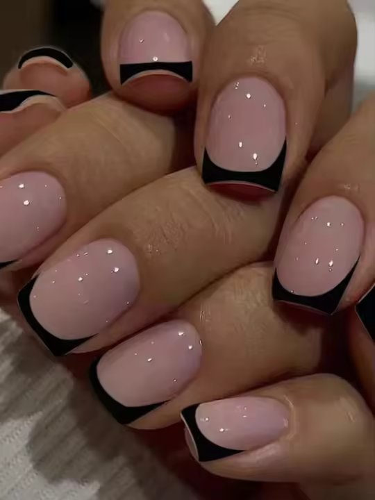Set De Uñas Postizas Cuadradas Cortas Y Negras Full Cover 24pcs Con Archivo Y Pegamento Para Mujer Regalo Para Fiesta - 1