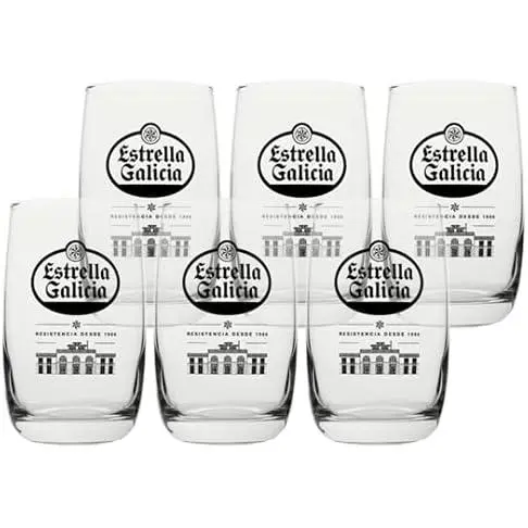 Estrella Galicia - Pack de 6 Vasos de Cristal para Cerveza con Capacidad de 25 cl, Diseño Original y Exclusivo con el Logo de Estrella Galicia, Especial para Regalar - 1