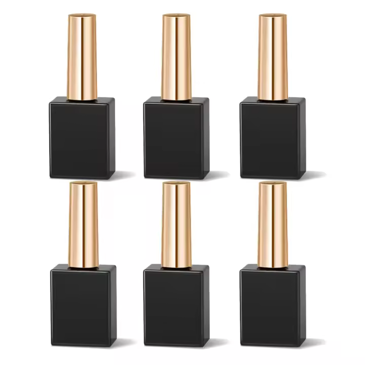 6Pcs Botellas De Uñas De Vidrio Vacías De 15ml Con Tapa Y Cepillo En Colores Negro Y Blanco Contenedores Cosméticos Refillables - 1