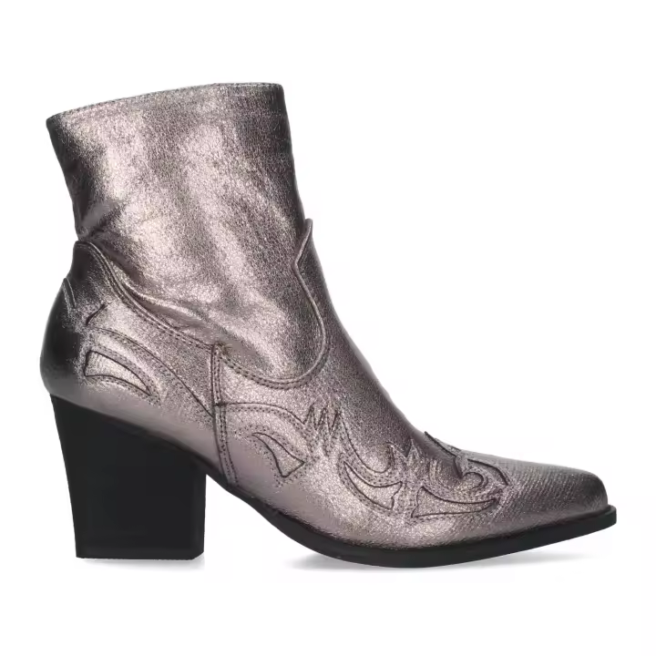 PuntoSalao Botines camperos tacón medio estilo cowboy mujer gris metálico - 1