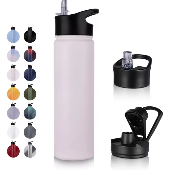 Insulated Water Bottle - 500ml 2 Lids (Straw Lid and Spout Lid) - with Straw,Stainless Steel Double-Walled Insulated Vacuum Leakproof,BPA Free,Drink Flask for Travel Sports Gym Camping Hiking - 1