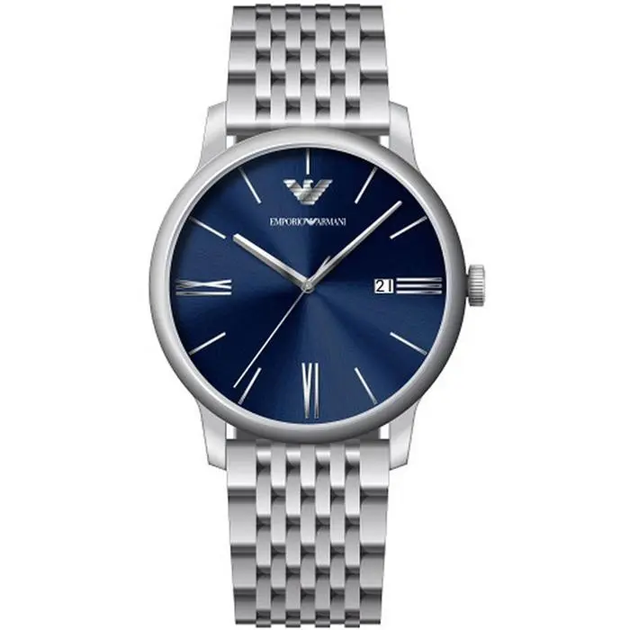 Reloj Emporio Armani Leather Plateado y Azul Analógico Hombre AR11674 - 1