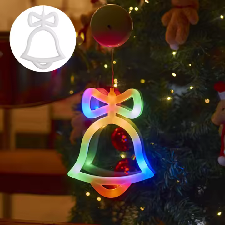 Luces De Pared Para Ventanas Con Forma De Navidad Y Aros De Campana Y Calcetines Con Ventosa Para Decoración De Hogar Y Ramadán Fuente De Energía: Pilas (No Incluidas) - 1