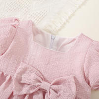 Vestido De Verano Para Bebé Niña En Color Sólido Con Cuello Redondo Y Lazo Para Uso Diario De Longitud De Rodilla - details 21