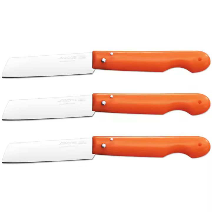 ARCOS Navaja Profesional - Navaja de Cocina (85 mm) - Acero Inoxidable Nitrum® - Mango de Polipropileno (Naranja) - PACK 3 - 1