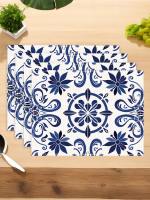 Juego De 4 Piezas De Tapetes De Céramica Estilo Geométrico Bohemio En Azul Y Blanco Para Decoración De Mesa Tamaño Cuadrado - details 5