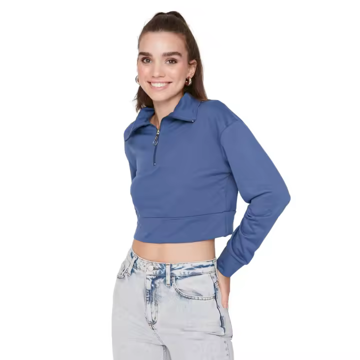 Trendyol Zippered Polo Collar Knit - 1