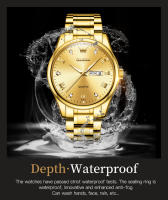 Reloj De Pulsera De Lujo Para Hombre OLEVS 5563 Acero Inoxidable Dorado Resistente Al Agua Calendario Doble Luminoso Estilo Formal - details 9