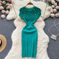 Vestido De Punto Para Mujer Con Cuello Redondo Y Manga Corta Ajustado Y Elegante Vestido De Verano Coreano De Calle Chic Vestido Corto De Dama - details 1