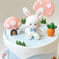 Toppers De Pastel Conejo Rosa Casa De Hongos Decoración De Cumpleaños Con Zanahoria Para Fiestas Suministros De Decoración De Alimentos De Dibujos Animados PVC - details 1