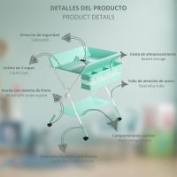 LUTODY - Cambiador de bebé con ruedas, altura ajustable, sistema de freno y cesta de almacenamiento auxiliar - resistente, acolchado e impermeable - details 1