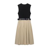 Vestido Largo Patchwork De Moda Para Mujer TRAFZA Verano Casual Cuello Redondo Sin Mangas Pleated Con Cinturón Elegante Vestidos - details 2