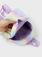 Mochila Clásica Para Niñas Con Estampado Ombre Y Chevron Emboss Hecha De PU Con Lining De Algodón Bolsa De Hombro Para Niños - details 2