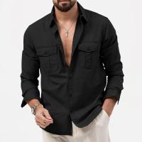 Camisa Táctica De Verde Militar Para Hombres Con Dos Bolsillos En La Cara Cuello En V Manga Larga Estilo Safari Casual - details 22