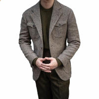 Traje De Negocios Vintage Para Hombre 2024 Traje De Boda Slim Fit Tweed Herringbone Chaqueta De Notch Lapel Traje De Male Blazer - details 4