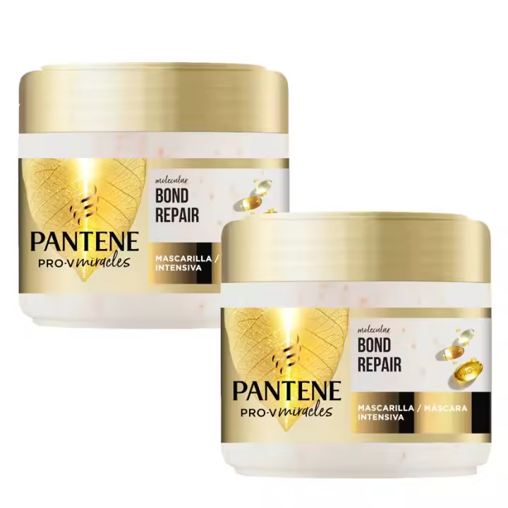 Pantene Molecular Bond Repair Mascarilla Capilar Intensiva Con Biotina Fórmula Pro-V Para Pelo Dañado Y Muy Seco. Deja El Pelo Visiblemente Más Sano, Fuerte Y Regenerado. 2 Unidades de 300ml - 1